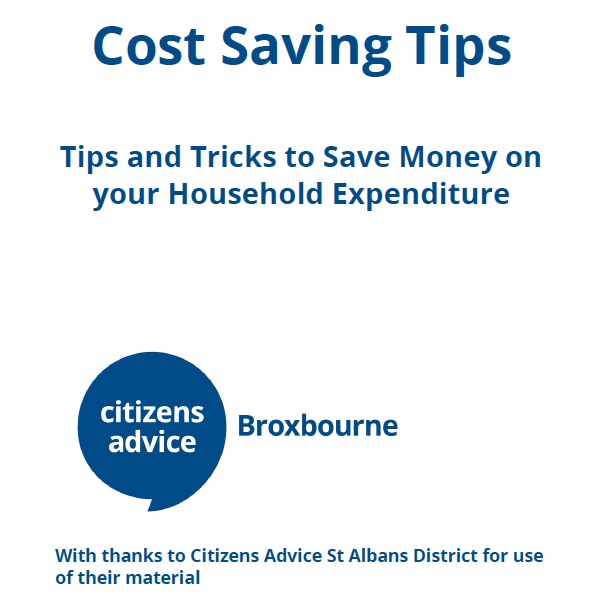 An image of Citizen&#039;s Advice Broxbourne&#039;s guide called Cost Saving Tips