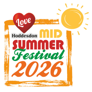 Logo that reads "Love Hoddesdon Midsummer Festival 2026" with the Love Hoddesdon logo and a sun in the top right corner.